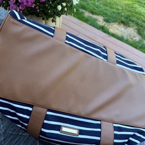 Madden Girl Navy and White Striped Tote with Brown Trim - Picture 12 of 16